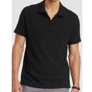 Goodfellow Mens Black Textured Short Sleeve Johnny Collar Polo Shirt Size Small